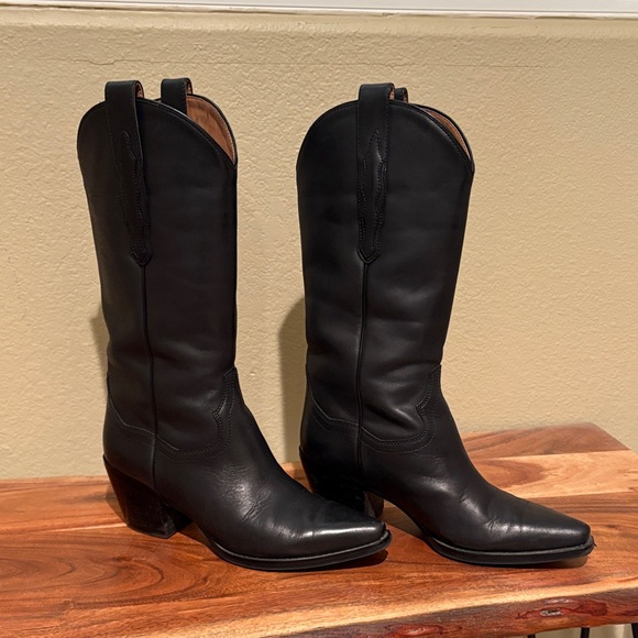 Jeffrey Campbell Shoes - Jeffrey Campbell Floured Black Leather Cowboy Boots